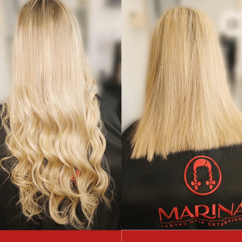 Hair extensions salon Dubai – before and after transformation on blonde hair